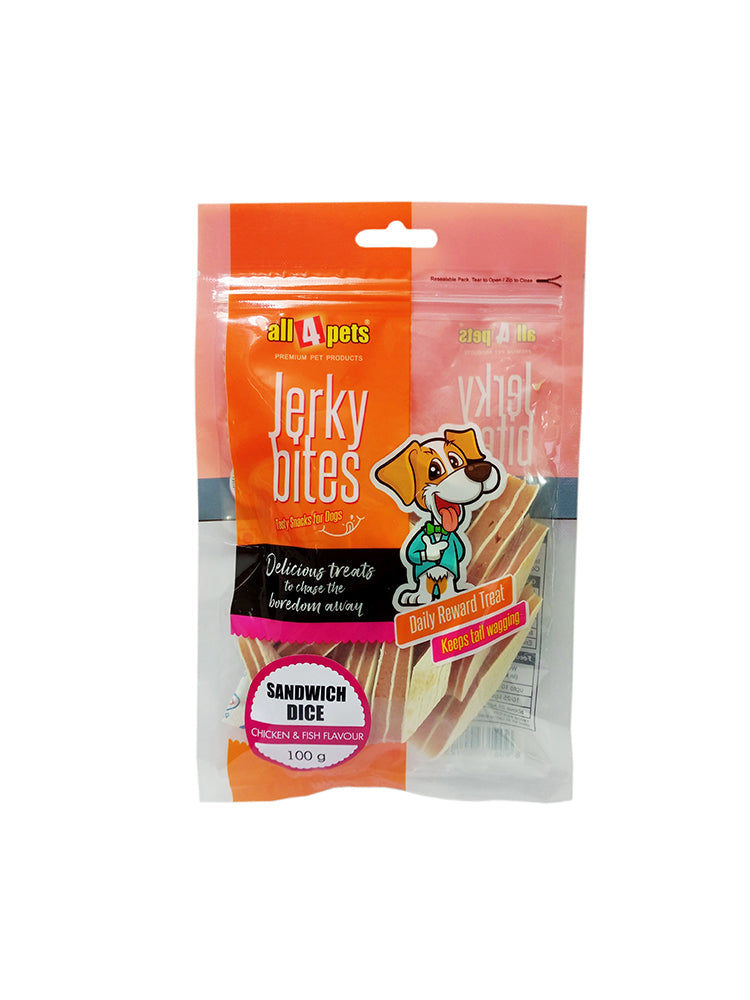 All4pets Jerky Bites – Sandwich Dice (Chicken & Fish Flavor) – 100g